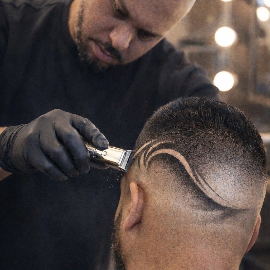 Taper fade artístico con diseño personalizado
